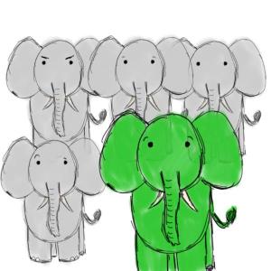 One green elephant